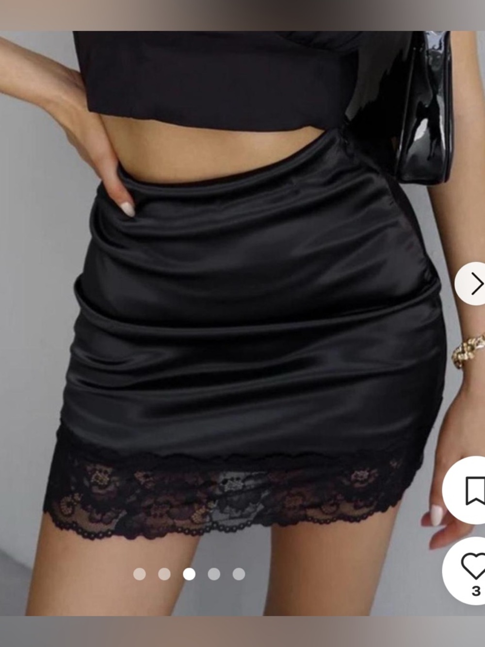 a new day Black Satin Mini Skirt with Lace Trim